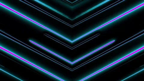 Mirrored 2d flat animation with glowing neon lines in cyber punk style video Video stock 278271901