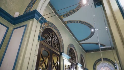 The mirrored ceiling in the building reflects the surrounding interior Stock Footage 165120290