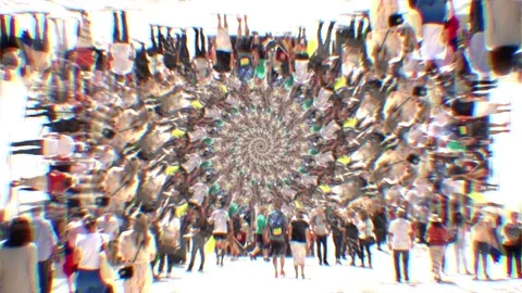 Mirrored Crowd of People Walking In Vortex, Slow Motion Stock Footage 131043973