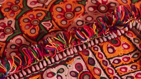 Mirrored embroidery work typical of the Aahir tribe in Gujarat,india,traditio Stock Footage 147478356