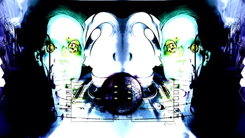 Mirrored Face with Tech Elements: Abstract Digital Art Video for Cyberpunk .. Stock Footage 311014908