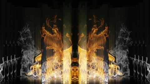 Mirrored Fire Flame Gate Stage Decoration Video Art VJ Loop Video stock 145007218