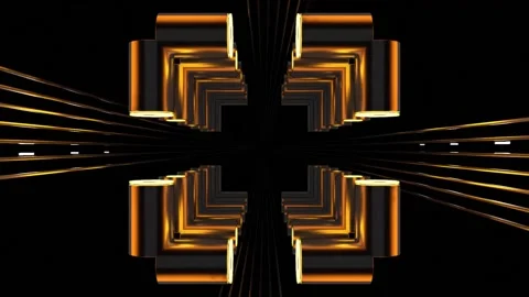 Mirrored Golden Square Frames Opening with Laser Beams Stock Footage 346780780