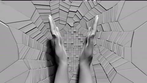 Mirrored hands clap on finely fragmented wall 3D mapping loop Stock Footage 152768877