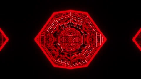 Mirrored led total red kaleidoscope tunnel VJ seamless loop background0001-0 Stock Footage 337465854