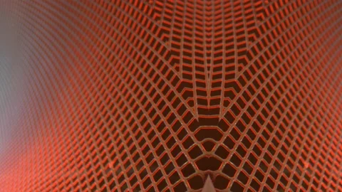 Mirrored metal grid offset right, RACK FOCUSING to show metal pulling away Stock Footage 162308626