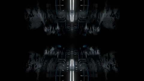 Mirrored red and cyan mechanical spine pulsing in darkness Stock Footage 346778858