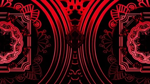 Mirrored Red Art Deco Double Mandala Frames Seamless VJ Loop Stock Footage 345695201