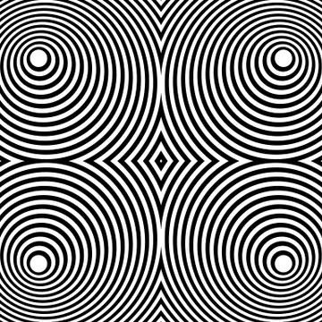 Mirrored symmetrical pattern with concentric circles. Abstract monochrome tex Stock Illustration