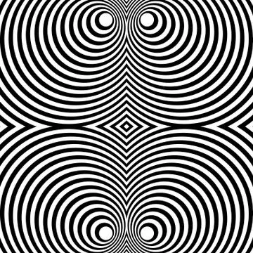 Mirrored symmetrical pattern with concentric circles. Abstract monochrome tex 스톡 일러스트