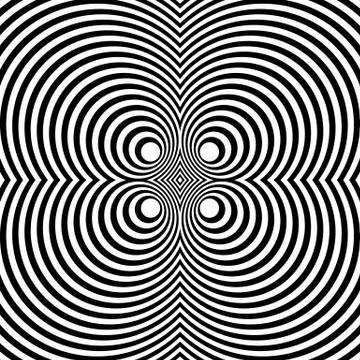 Mirrored symmetrical pattern with concentric circles. Abstract monochrome tex Stock Illustration