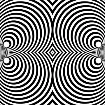 Mirrored symmetrical pattern with concentric circles. Abstract monochrome tex イラスト素材