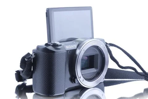 Mirrorless camera isolated 스톡 사진