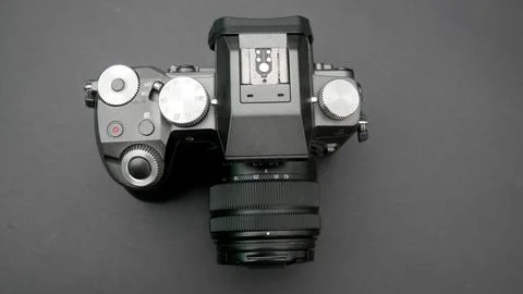 Mirrorless camera top view Stock Photos