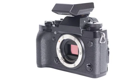 Mirrorless digital camera with flash isolated on white background Stock-Fotos