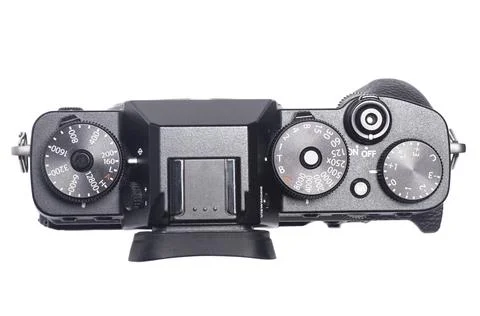 Mirrorless digital camera top view isolated on white background Stock Photos