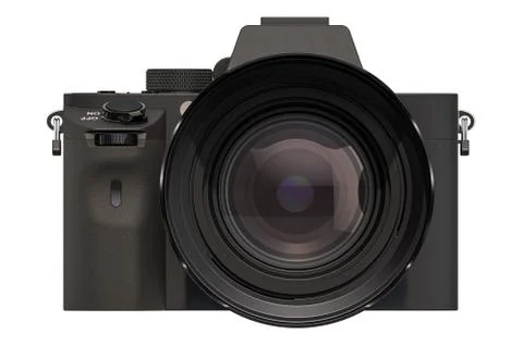 Mirrorless interchangeable-lens camera. Digital camera, front view. 3D render Stock Illustration