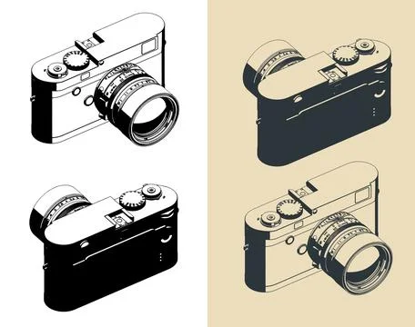Mirrorless rangefinder camera isometric illustrations Illustrazione stock