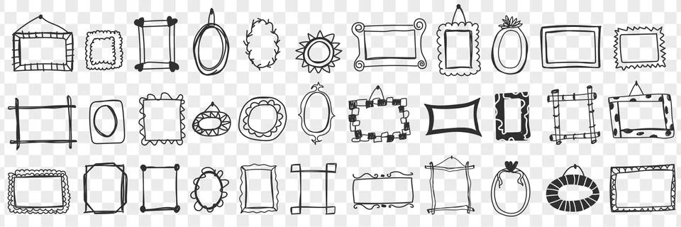 Mirrors and frames doodle set. Stockillustratie