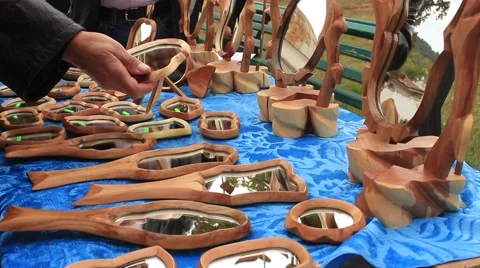 Mirrors at the Exhibition Table During Shopping Festival Stock Footage 65793811