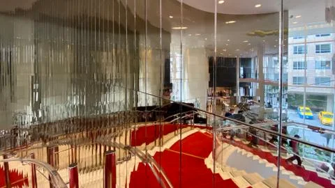 Mirrors giving fragmented reflection of lobby inside the W hotel in Hollywood Stock Photos