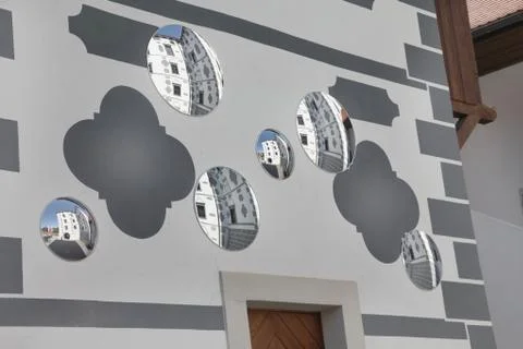 Mirrors on the wall of a monastery Stock Photos