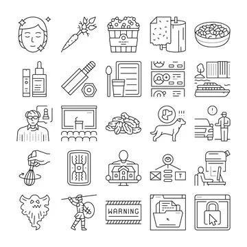 Miscellaneous black linear ui web icons collection Stock Illustration