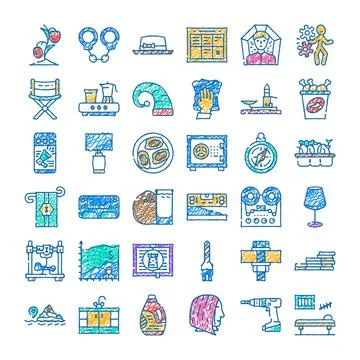 Miscellaneous collection of everyday objects vector doodle icons Stock Illustration