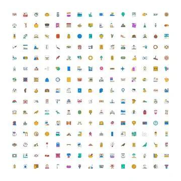 Miscellaneous collection of flat colored web icons Stock Illustration