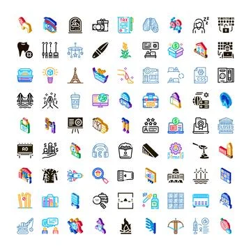 Miscellaneous collection of flat isometric pictogram icons Stock Illustration
