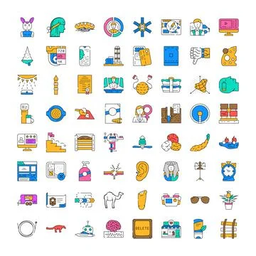 Miscellaneous collection of vector flat line icons set Stock Illustration