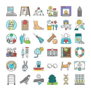 Miscellaneous colorful flat line design icon collection Stock Illustration