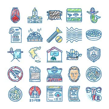 Miscellaneous doodle scratch drawing icon set collection Stock Illustration