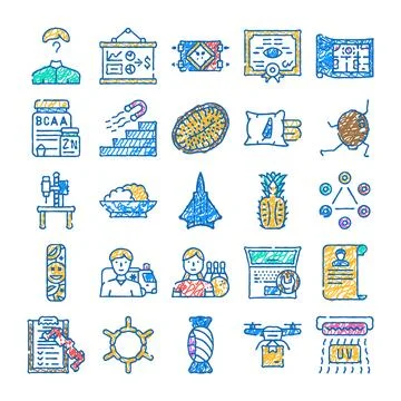 Miscellaneous doodle scratch drawing line art icons set Stock Illustration