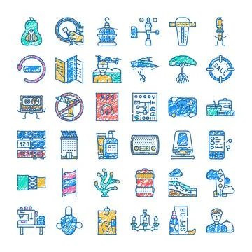Miscellaneous doodle scratch hand drawn icons collection Stock Illustration