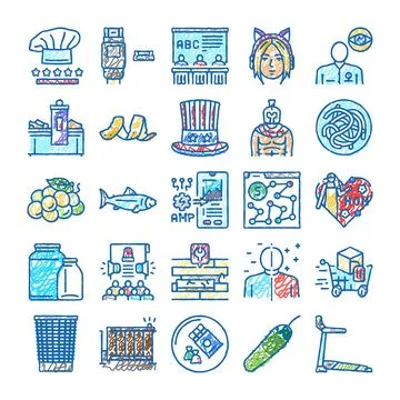 Miscellaneous doodle style icons presenting diverse concepts Stock Illustration