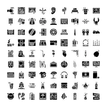 Miscellaneous glyph icons solid black style collection Stock Illustration