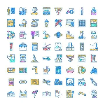 Miscellaneous hand drawn colorful doodle icon collection Ilustración de archivo