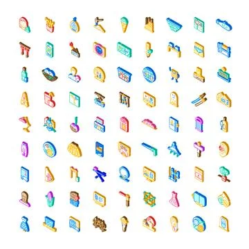 Miscellaneous isometric icon collection featuring various objects Stock Illustration