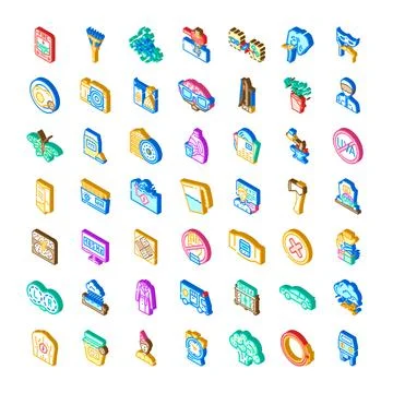 Miscellaneous isometric icon collection set with tools and gadgets Stock Illustration