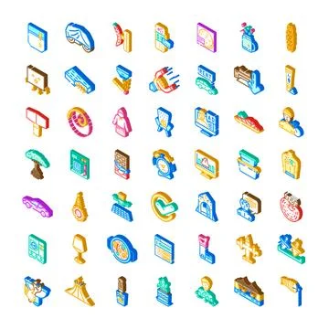 Miscellaneous isometric icons collection representing various concepts and .. Stock Illustration