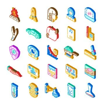 Miscellaneous isometric icons set representing different concepts Stock Illustration