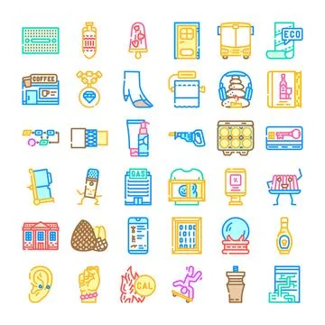 Miscellaneous lifestyle objects and concept flat outline icons Stock Illustration