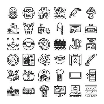 Miscellaneous line stroke icons set representing various concepts Stock Illustration