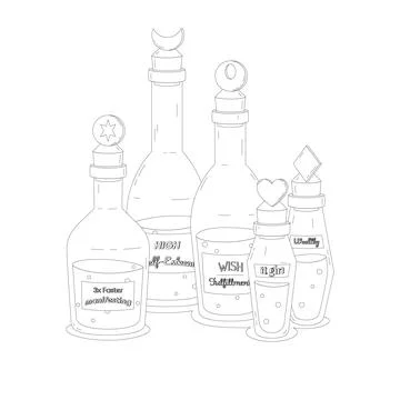 Miscellaneous magic potion outline Illustrazione stock