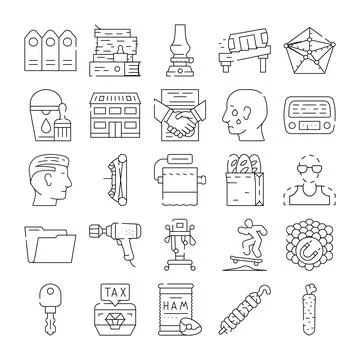 Miscellaneous objects and activities line icons collection Stockillustratie