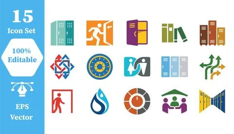Miscellaneous office and navigation icons set with navigation sign, public si Stock Illustration