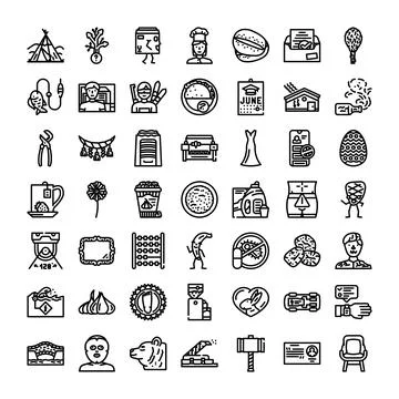 Miscellaneous outline icons representing various concepts and objects 库存插图