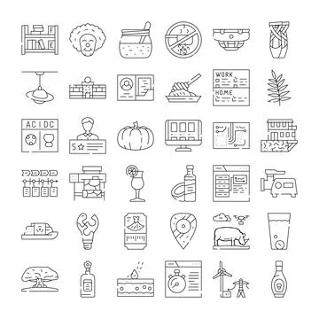 Miscellaneous outline icons representing various objects and concepts Illustrazione stock