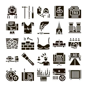 Miscellaneous services glyph icons set vector collection Stock Illustration